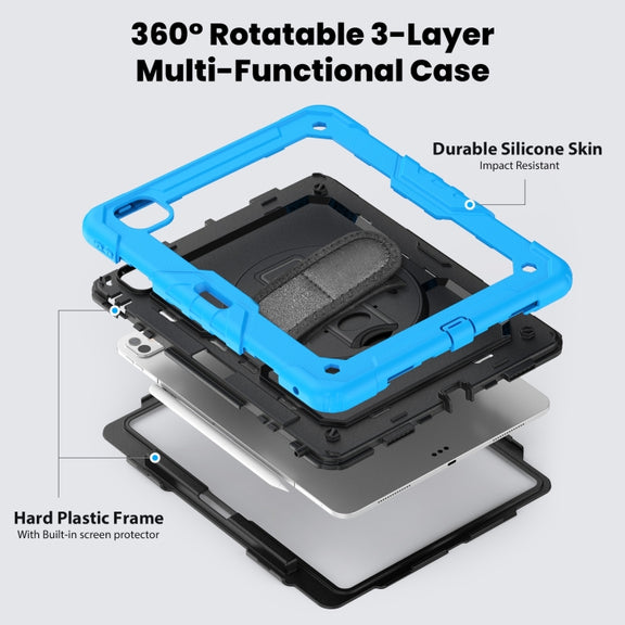 For iPad Pro 13 2024 Silicone Hybrid PC Tablet Case with Shoulder Strap(Black + Light Blue)