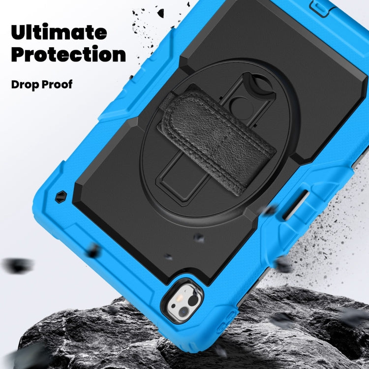For iPad Pro 13 2024 Silicone Hybrid PC Tablet Case with Shoulder Strap(Black + Light Blue)