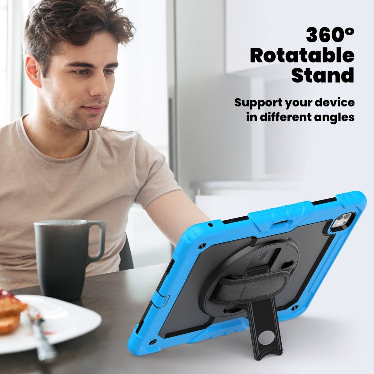 For iPad Pro 13 2024 Silicone Hybrid PC Tablet Case with Shoulder Strap(Black + Light Blue)