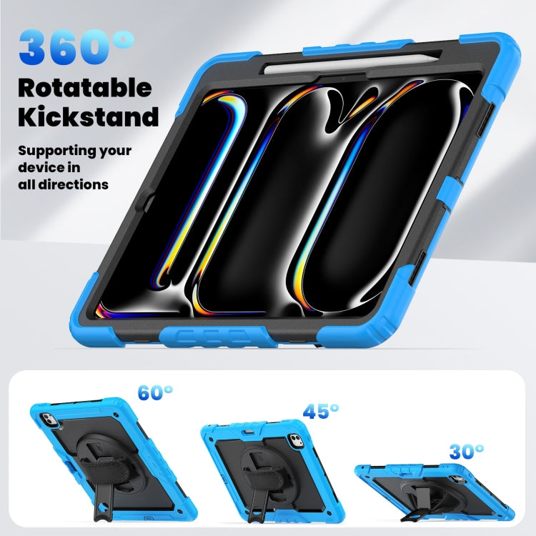 For iPad Pro 13 2024 Silicone Hybrid PC Tablet Case with Shoulder Strap(Black + Light Blue)