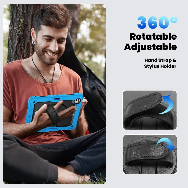 For iPad Pro 13 2024 Silicone Hybrid PC Tablet Case with Shoulder Strap(Black + Light Blue)