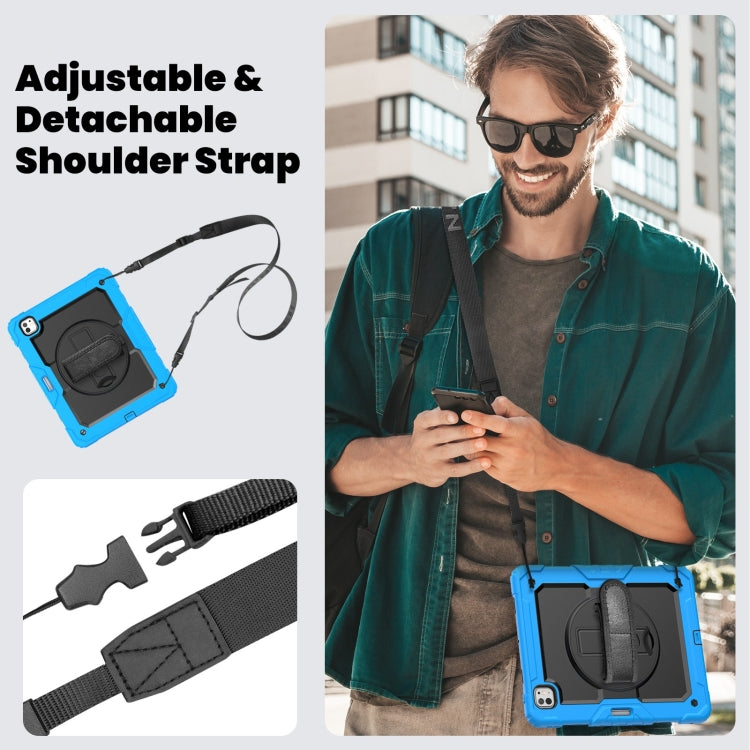 For iPad Pro 13 2024 Silicone Hybrid PC Tablet Case with Shoulder Strap(Black + Light Blue)