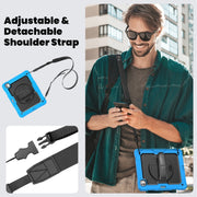 For iPad Pro 13 2024 Silicone Hybrid PC Tablet Case with Shoulder Strap(Black + Light Blue)