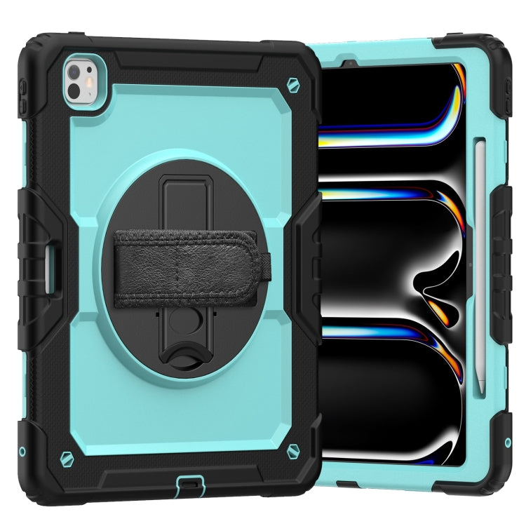 For iPad Pro 13 2024 Silicone Hybrid PC Tablet Case with Shoulder Strap(Light Blue + Black)