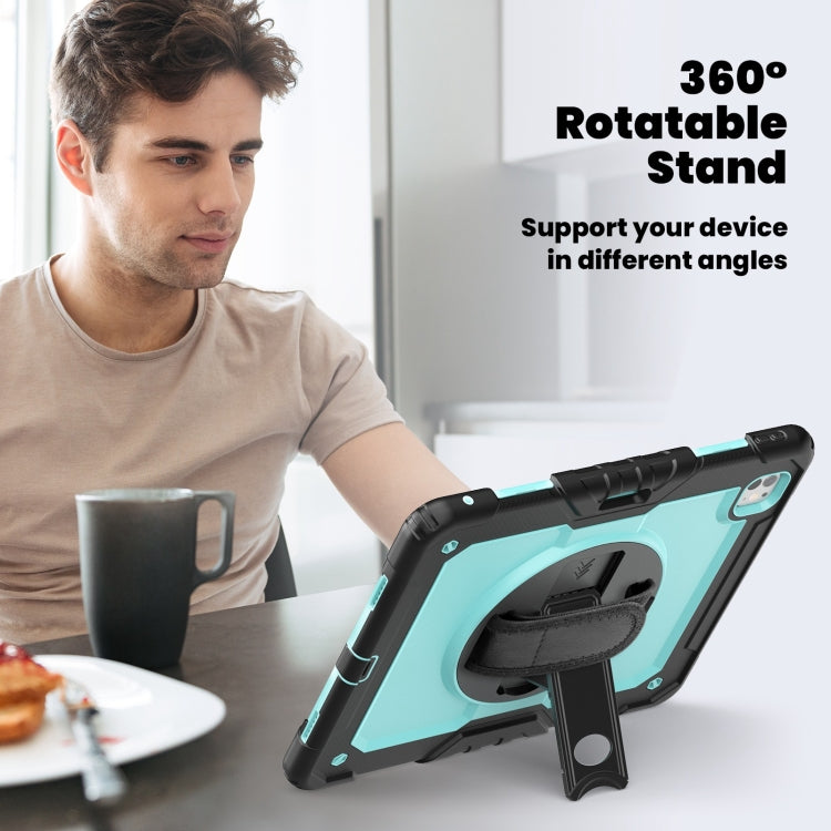 For iPad Pro 13 2024 Silicone Hybrid PC Tablet Case with Shoulder Strap(Light Blue + Black)