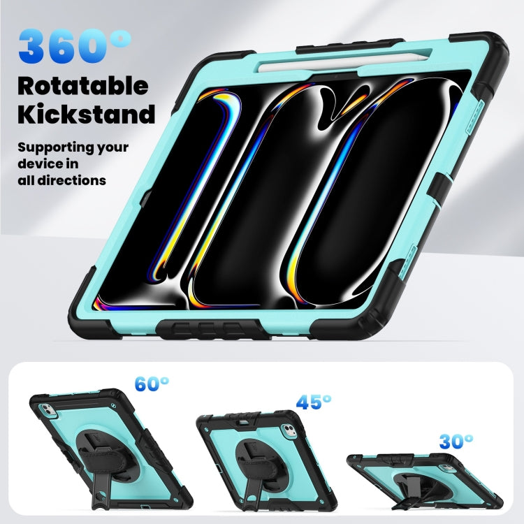 For iPad Pro 13 2024 Silicone Hybrid PC Tablet Case with Shoulder Strap(Light Blue + Black)