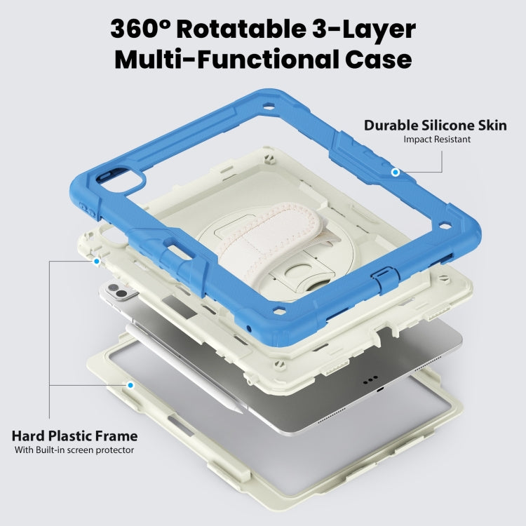 For iPad Pro 13 2024 Silicone Hybrid PC Tablet Case with Shoulder Strap(Beige + Cyan-blue)