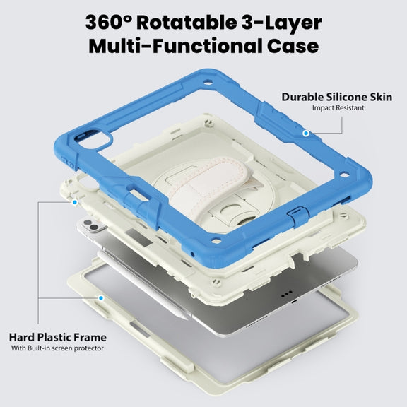 For iPad Pro 13 2024 Silicone Hybrid PC Tablet Case with Shoulder Strap(Beige + Cyan-blue)
