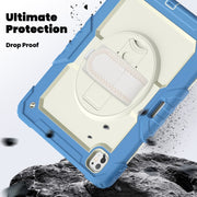 For iPad Pro 13 2024 Silicone Hybrid PC Tablet Case with Shoulder Strap(Beige + Cyan-blue)