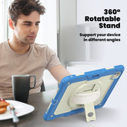 For iPad Pro 13 2024 Silicone Hybrid PC Tablet Case with Shoulder Strap(Beige + Cyan-blue)