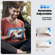 For iPad Pro 13 2024 Silicone Hybrid PC Tablet Case with Shoulder Strap(Beige + Cyan-blue)