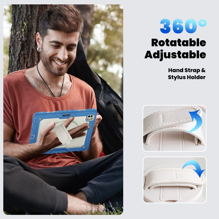 For iPad Pro 13 2024 Silicone Hybrid PC Tablet Case with Shoulder Strap(Beige + Cyan-blue)