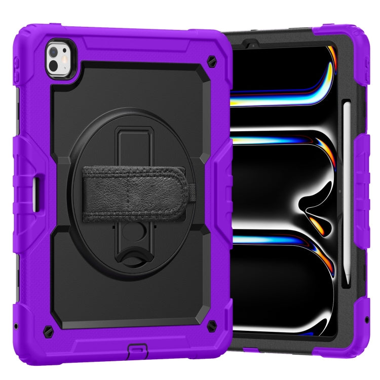 For iPad Pro 13 2024 Silicone Hybrid PC Tablet Case with Shoulder Strap(Purple)