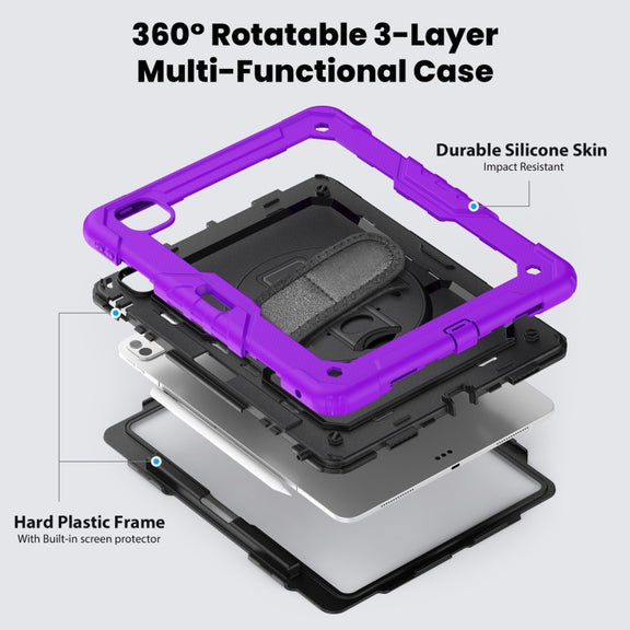 For iPad Pro 13 2024 Silicone Hybrid PC Tablet Case with Shoulder Strap(Purple)