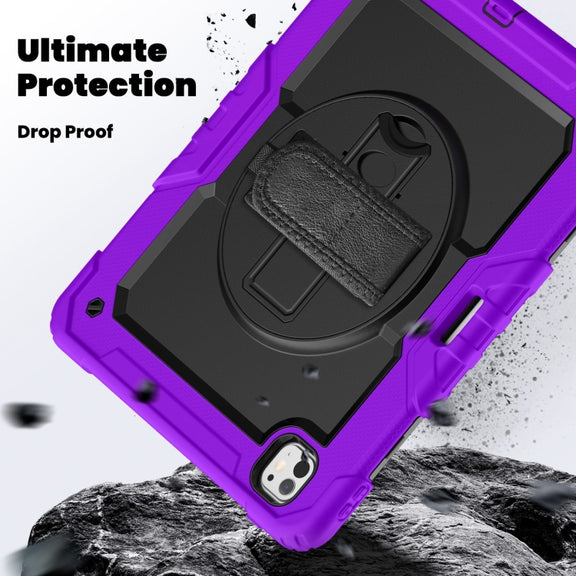 For iPad Pro 13 2024 Silicone Hybrid PC Tablet Case with Shoulder Strap(Purple)