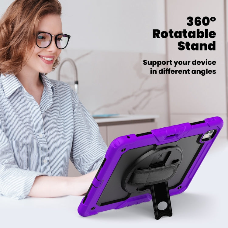 For iPad Pro 13 2024 Silicone Hybrid PC Tablet Case with Shoulder Strap(Purple)