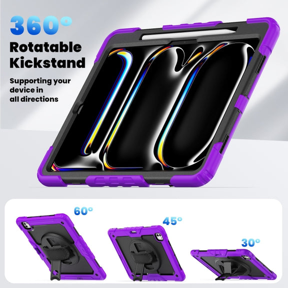 For iPad Pro 13 2024 Silicone Hybrid PC Tablet Case with Shoulder Strap(Purple)