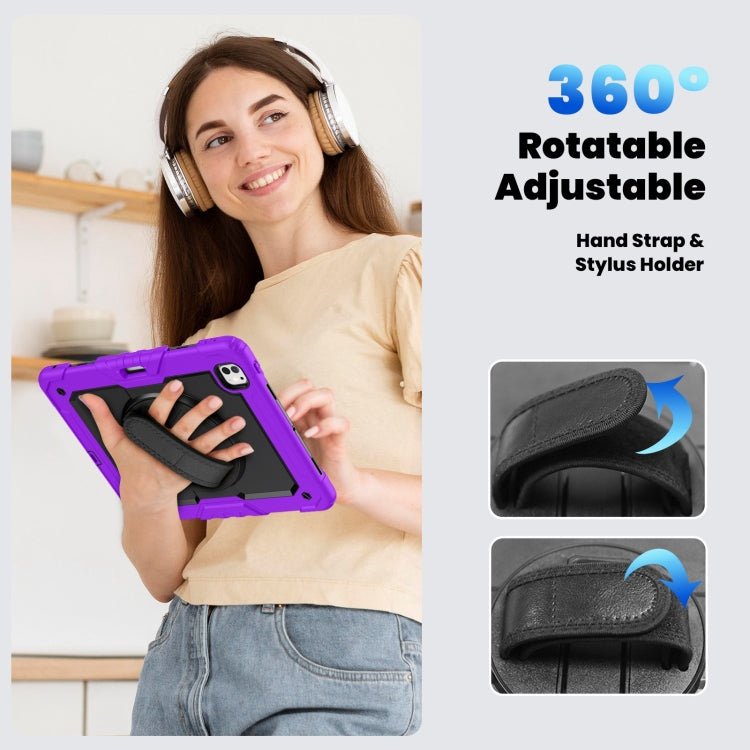 For iPad Pro 13 2024 Silicone Hybrid PC Tablet Case with Shoulder Strap(Purple)