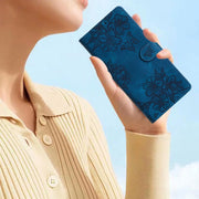 For iPhone 16 Cherry Blossom Butterfly Skin Feel Embossed PU Phone Case(Blue)