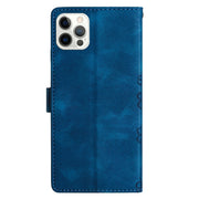 For iPhone 16 Pro Cherry Blossom Butterfly Skin Feel Embossed PU Phone Case(Blue)