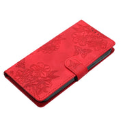 For iPhone 16 Pro Max Cherry Blossom Butterfly Skin Feel Embossed PU Phone Case(Red)
