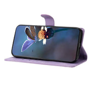 For iPhone 16e Cherry Blossom Butterfly Skin Feel Embossed PU Phone Case(Purple)