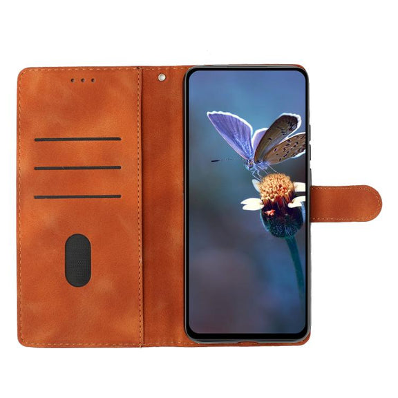 For iPhone 16e Cherry Blossom Butterfly Skin Feel Embossed PU Phone Case(Brown)