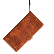 For iPhone 16e Cherry Blossom Butterfly Skin Feel Embossed PU Phone Case(Brown)