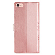 For iPhone 16e Cherry Blossom Butterfly Skin Feel Embossed PU Phone Case(Rose Gold)