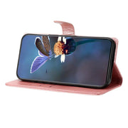 For iPhone 16e Cherry Blossom Butterfly Skin Feel Embossed PU Phone Case(Rose Gold)