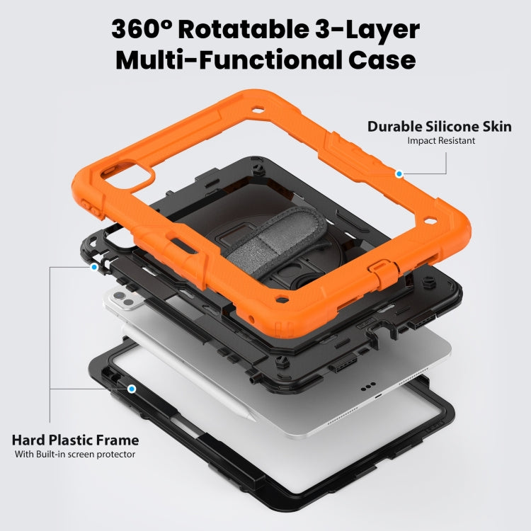 For iPad Pro 11 2024 Silicone Hybrid PC Tablet Case with Shoulder Strap(Orange)