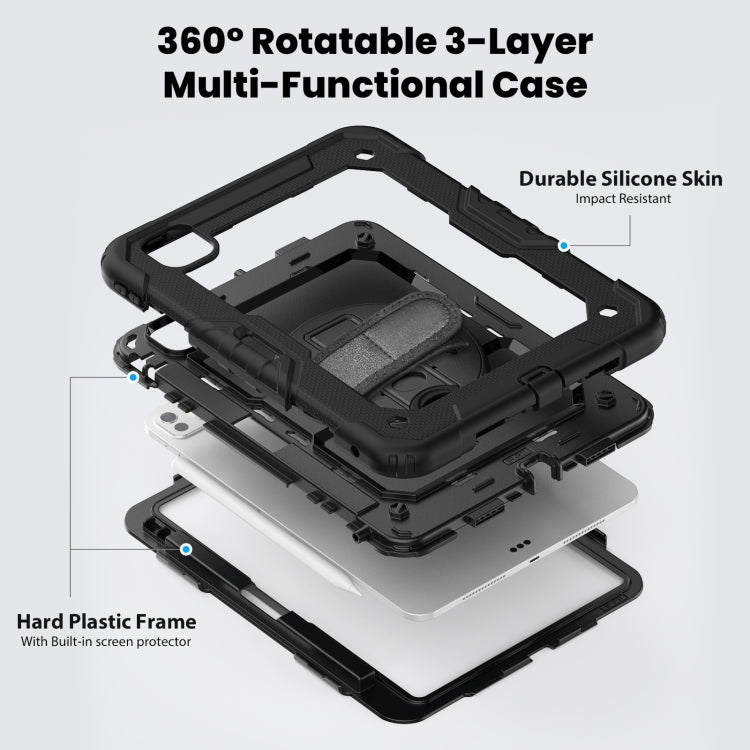 For iPad Pro 11 2024 Silicone Hybrid PC Tablet Case with Shoulder Strap(Black)
