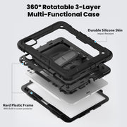 For iPad Pro 11 2024 Silicone Hybrid PC Tablet Case with Shoulder Strap(Black)
