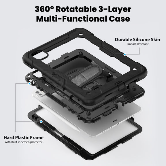 For iPad Pro 11 2024 Silicone Hybrid PC Tablet Case with Shoulder Strap(Black)