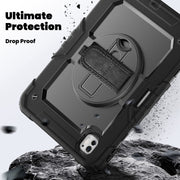 For iPad Pro 11 2024 Silicone Hybrid PC Tablet Case with Shoulder Strap(Black)
