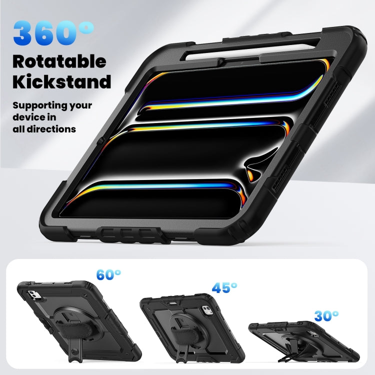 For iPad Pro 11 2024 Silicone Hybrid PC Tablet Case with Shoulder Strap(Black)