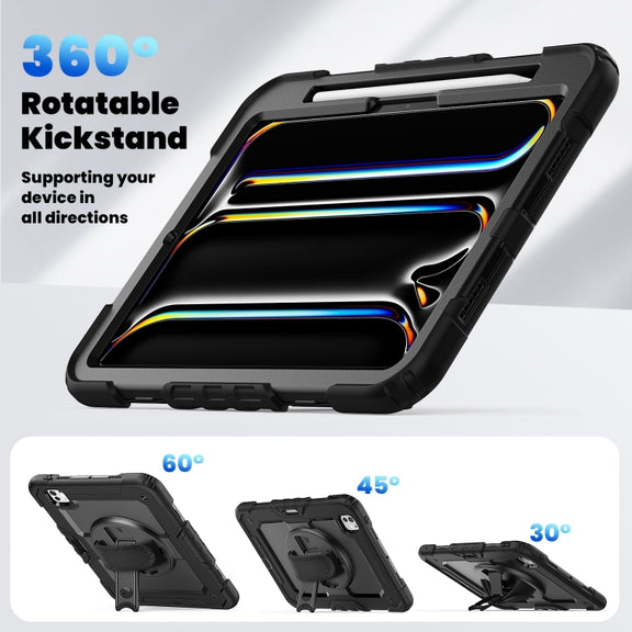 For iPad Pro 11 2024 Silicone Hybrid PC Tablet Case with Shoulder Strap(Black)