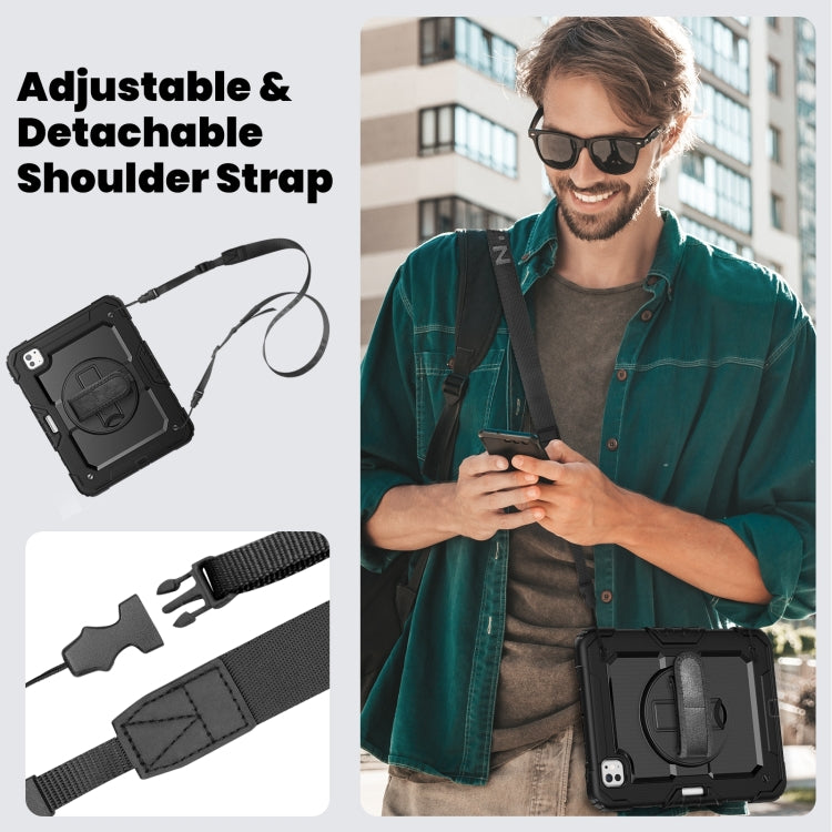 For iPad Pro 11 2024 Silicone Hybrid PC Tablet Case with Shoulder Strap(Black)
