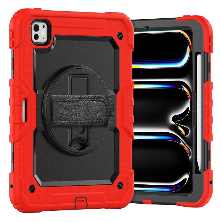 For iPad Pro 11 2024 Silicone Hybrid PC Tablet Case with Shoulder Strap(Red)