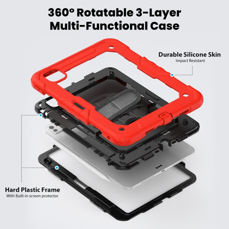 For iPad Pro 11 2024 Silicone Hybrid PC Tablet Case with Shoulder Strap(Red)