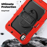 For iPad Pro 11 2024 Silicone Hybrid PC Tablet Case with Shoulder Strap(Red)