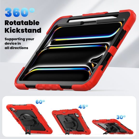 For iPad Pro 11 2024 Silicone Hybrid PC Tablet Case with Shoulder Strap(Red)