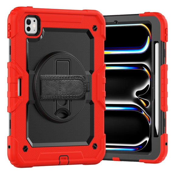 For iPad Pro 11 2024 Silicone Hybrid PC Tablet Case with Shoulder Strap(Red)