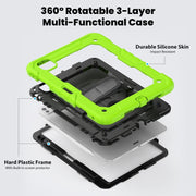 For iPad Pro 11 2024 Silicone Hybrid PC Tablet Case with Shoulder Strap(Black + Yellow Green)