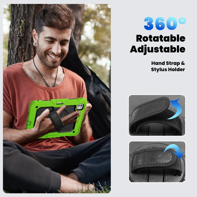 For iPad Pro 11 2024 Silicone Hybrid PC Tablet Case with Shoulder Strap(Black + Yellow Green)