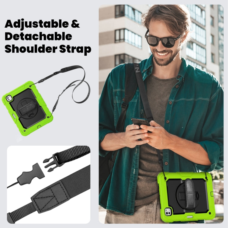 For iPad Pro 11 2024 Silicone Hybrid PC Tablet Case with Shoulder Strap(Black + Yellow Green)