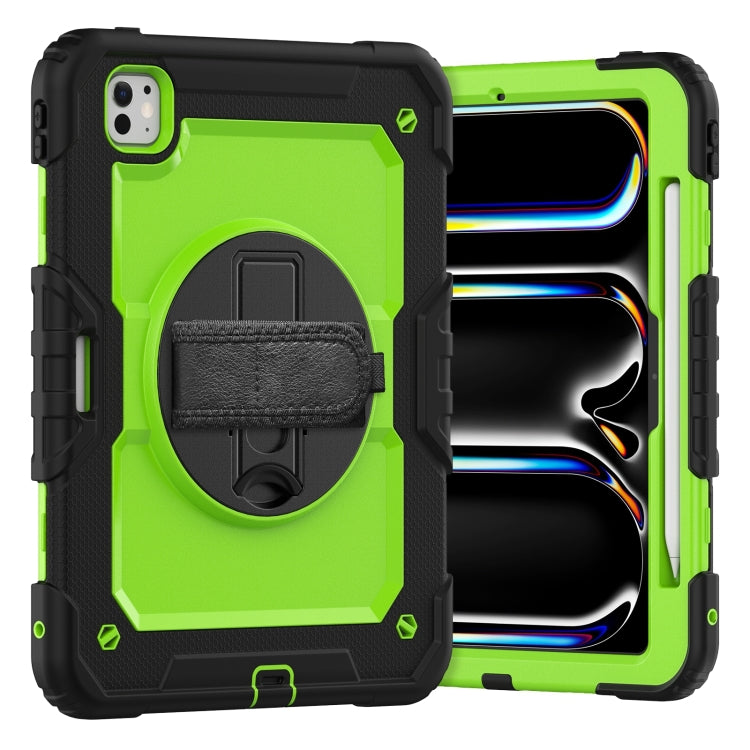 For iPad Pro 11 2024 Silicone Hybrid PC Tablet Case with Shoulder Strap(Yellow Green + Black)