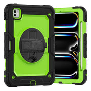 For iPad Pro 11 2024 Silicone Hybrid PC Tablet Case with Shoulder Strap(Yellow Green + Black)