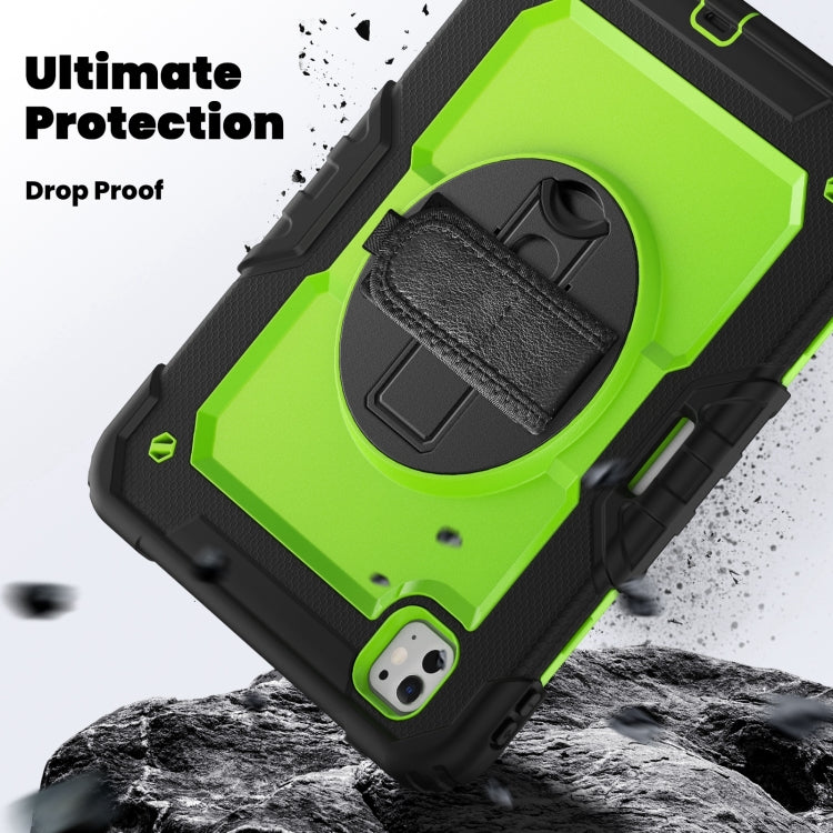 For iPad Pro 11 2024 Silicone Hybrid PC Tablet Case with Shoulder Strap(Yellow Green + Black)