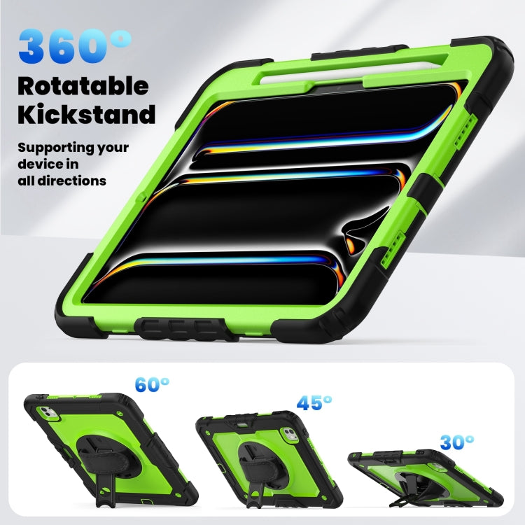 For iPad Pro 11 2024 Silicone Hybrid PC Tablet Case with Shoulder Strap(Yellow Green + Black)